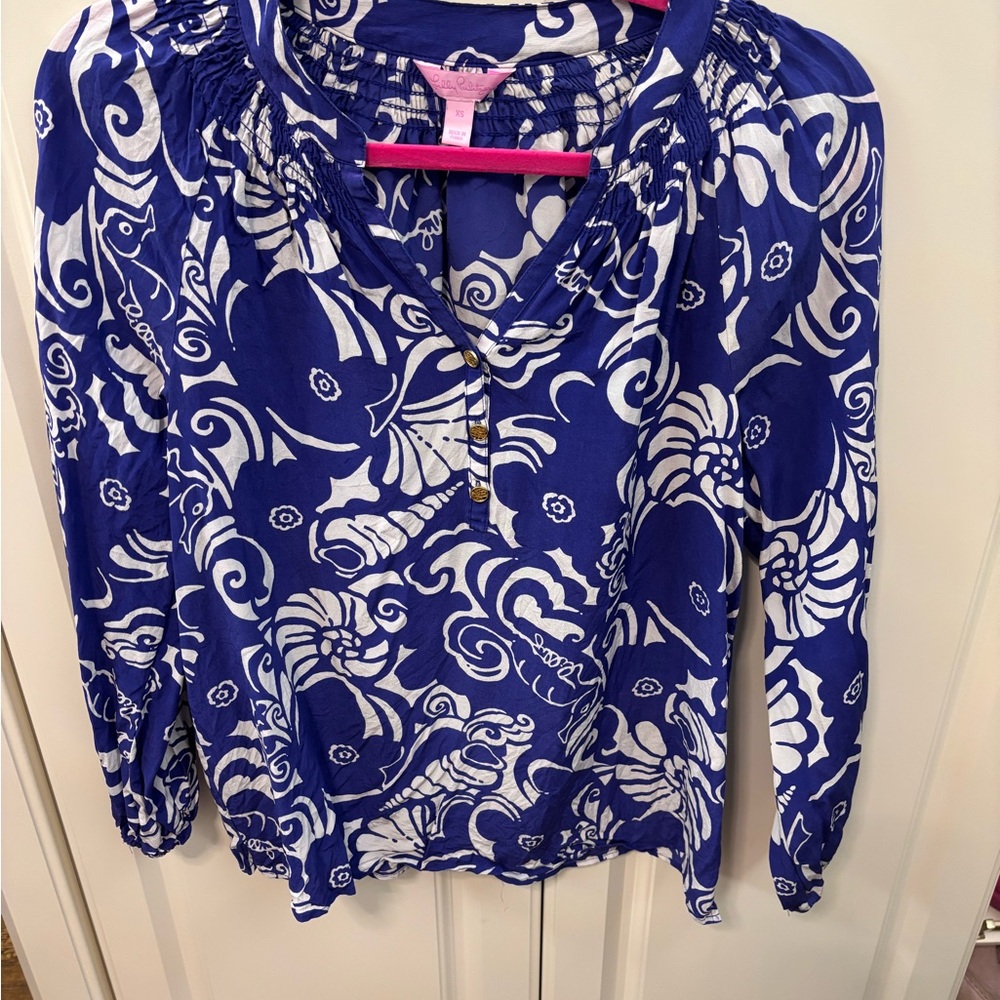 LILLY PULITZER Elsa Tide Pools Women's Top Blouse Size XS GUC - Picture 4 of 6